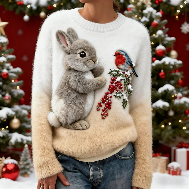 Sloane | Plush Sweater with Christmas Rabbit