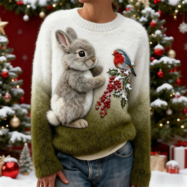 Sloane | Plush Sweater with Christmas Rabbit